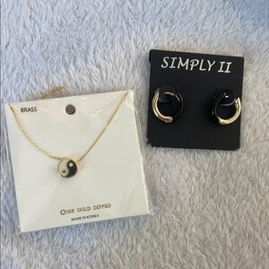 Yin Yang Necklace and Earring Set - Black and Gold new